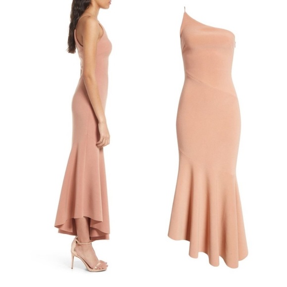 NEW SIGNIFICANT OTHER Tori One-Shoulder Asymmetric Ruffle Gown Size 2 - Picture 4 of 7